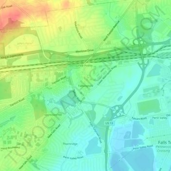 Carte topographique Fallsington, altitude, relief