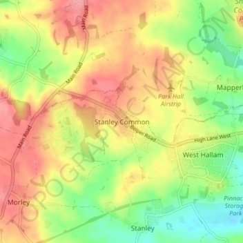 Carte topographique Stanley Common, altitude, relief