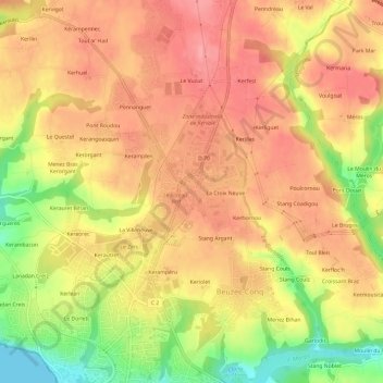 Carte topographique Le Poteau-Vert, altitude, relief