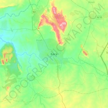 Carte topographique Kara, altitude, relief