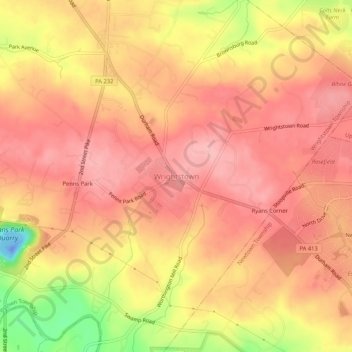 Carte topographique Wrightstown, altitude, relief