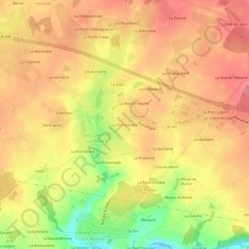 Carte topographique La Terrionnière, altitude, relief