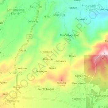 Carte topographique Mento, altitude, relief