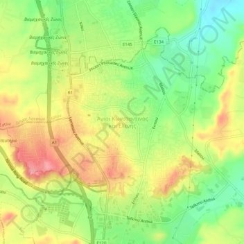 Carte topographique Άγιοι Κωνσταντινος και Ελενης, altitude, relief