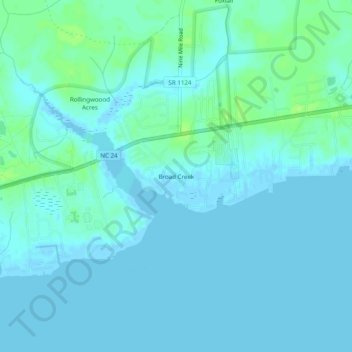 Carte topographique Broad Creek, altitude, relief