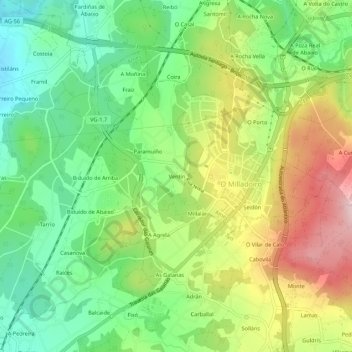 Carte topographique Raíces, altitude, relief