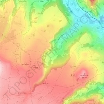 Carte topographique Les Oulagniers, altitude, relief