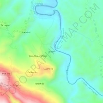 Carte topographique Coapan, altitude, relief