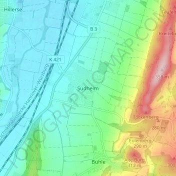 Carte topographique Sudheim, altitude, relief
