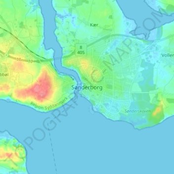 Carte topographique Sønderborg, altitude, relief