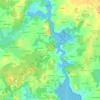 Carte topographique Kerhouant, altitude, relief