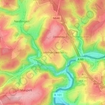 Carte topographique Lommersweiler, altitude, relief