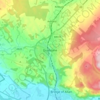 Carte topographique Dunblane, altitude, relief