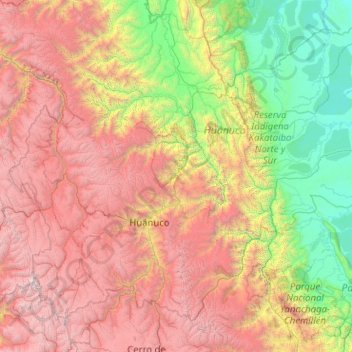Carte topographique Huánuco, altitude, relief