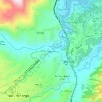 Carte topographique Texcapa, altitude, relief