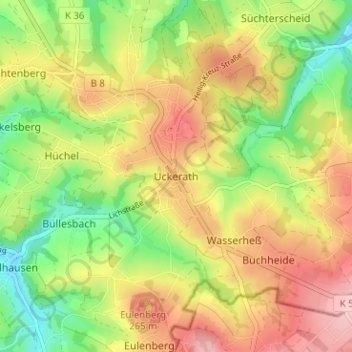 Carte topographique Uckerath, altitude, relief