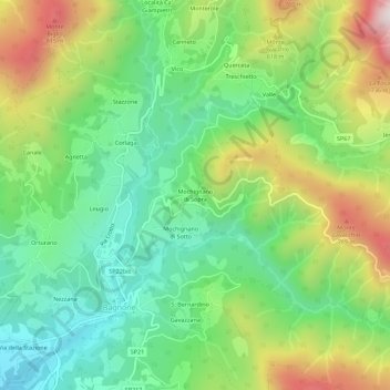 Carte topographique Mochignano di Sopra, altitude, relief
