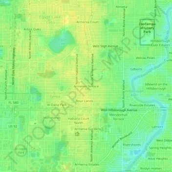 Carte topographique Armenia Terrace, altitude, relief