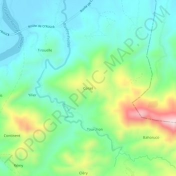 Carte topographique Corail, altitude, relief