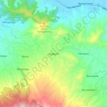 Carte topographique Arjasari, altitude, relief