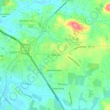 Carte topographique The Pines, altitude, relief