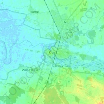 Carte topographique Ribe, altitude, relief