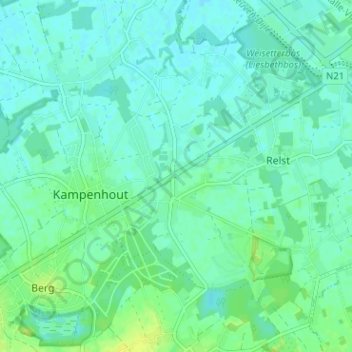 Carte topographique Ruisbeek, altitude, relief