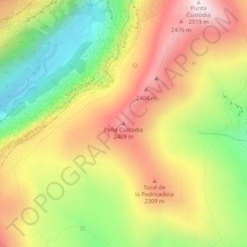 Carte topographique Peña Custodia, altitude, relief