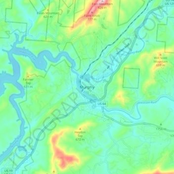 Carte topographique Murphy, altitude, relief
