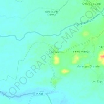 Carte topographique El Carbon, altitude, relief