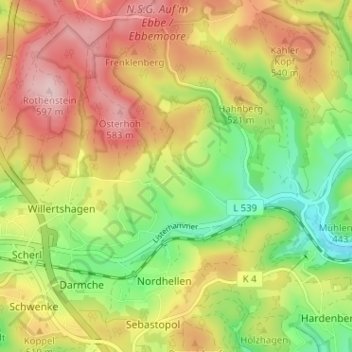 Carte topographique Hohenhengstenberg, altitude, relief