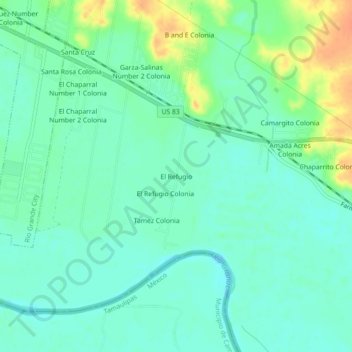 Carte topographique El Refugio, altitude, relief