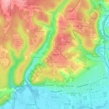 Carte topographique Les Landes, altitude, relief