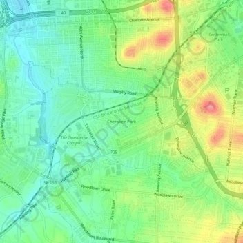 Carte topographique Cherokee Park, altitude, relief