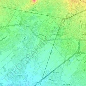 Carte topographique Grumellina, altitude, relief