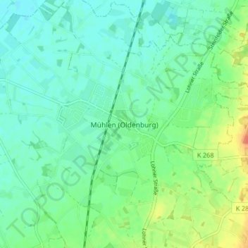 Carte topographique Mühlen (Oldenburg), altitude, relief