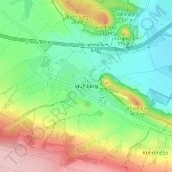 Carte topographique Mühlberg, altitude, relief