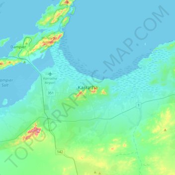 Carte topographique Karratha, altitude, relief