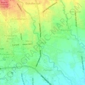 Carte topographique Ledug, altitude, relief