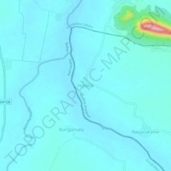 Carte topographique Honnur, altitude, relief