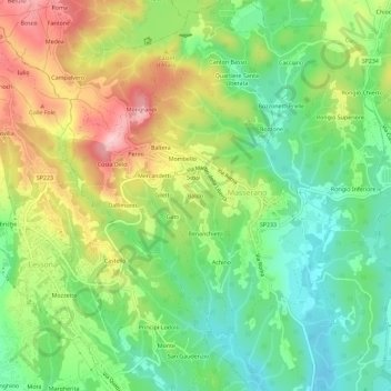Carte topographique Baldo, altitude, relief
