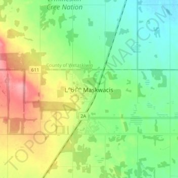 Carte topographique Maskwacis, altitude, relief
