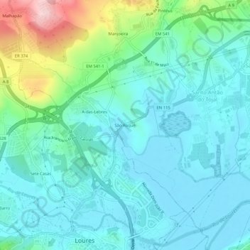 Carte topographique São Roque, altitude, relief