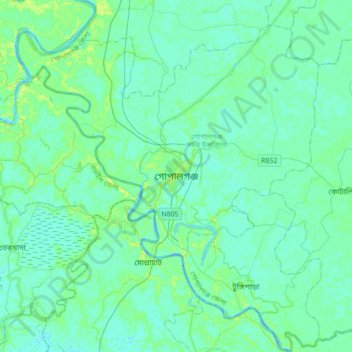 Carte topographique Gopalganj, altitude, relief