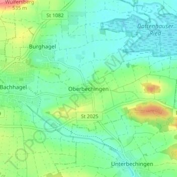 Carte topographique Oberbechingen, altitude, relief