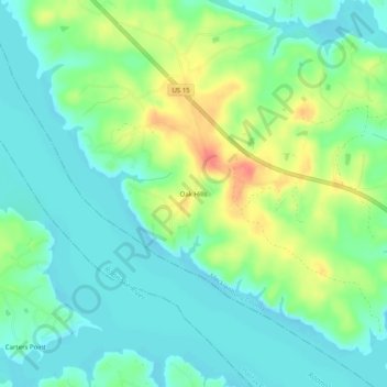 Carte topographique Oak Hills, altitude, relief