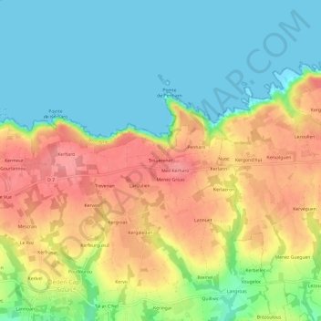 Carte topographique Trouerenec, altitude, relief