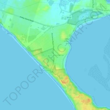 Carte topographique Cape Woolamai, altitude, relief