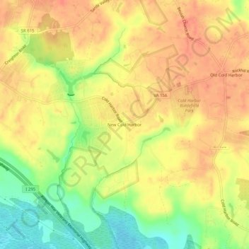 Carte topographique New Cold Harbor, altitude, relief