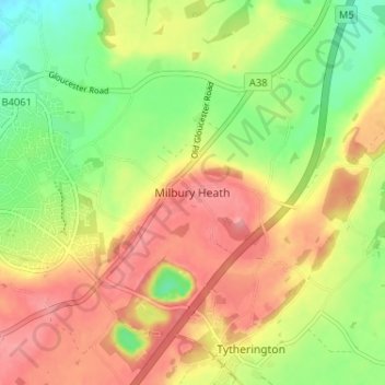 Carte topographique Milbury Heath, altitude, relief
